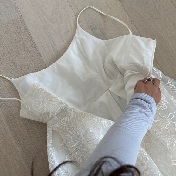 Portia & Scarlett White Sparkle Ballgown with High Leg Slit - Picture 8 of 10